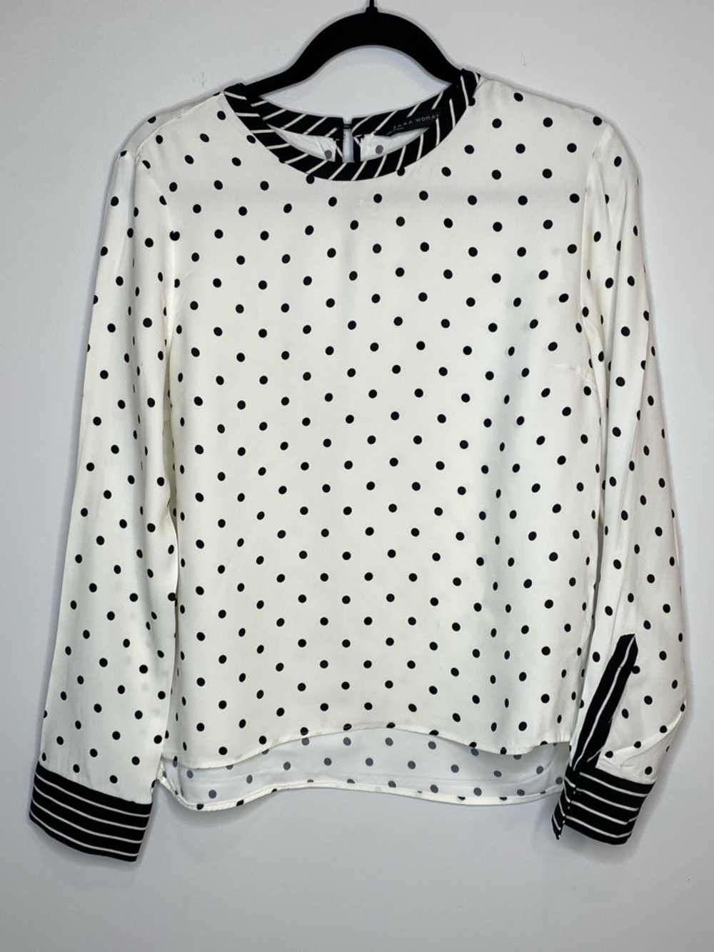 Zara White and Black Polka Dot Long-Sleeve Blouse